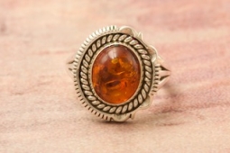 Artie Yellowhorse Genuine Amber Sterling Silver Navajo Ring